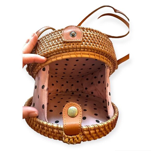 Round Canteen Style Rattan Straw Bag Wicker Purse Boho Bag for Women Cross Body - Picture 4 of 5